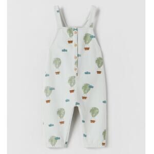 Zara Baby White Air Balloons Print Long Dungarees Size 3-6 M